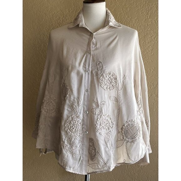 Wilster Women's  Beige Textured Loose Fit Lightweight Blouse One Size - Picture 6 of 9